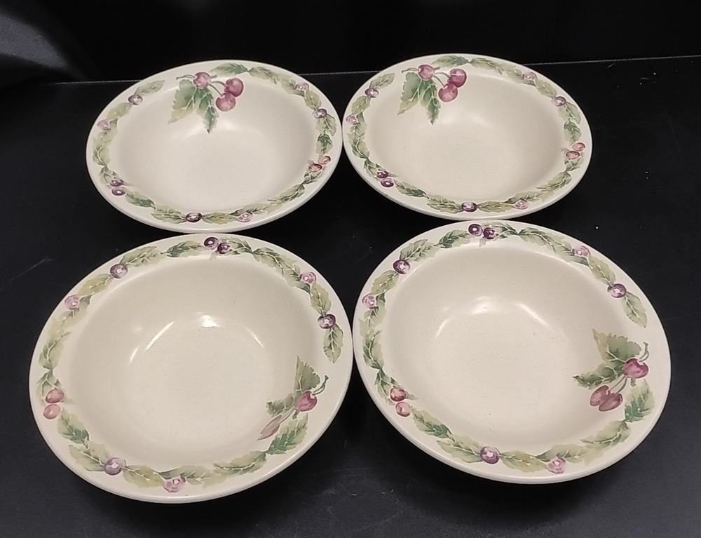Pfaltzgraff JAMBERRY Cherries Grapes Stoneware Soup Cereal Bowls Set of 4